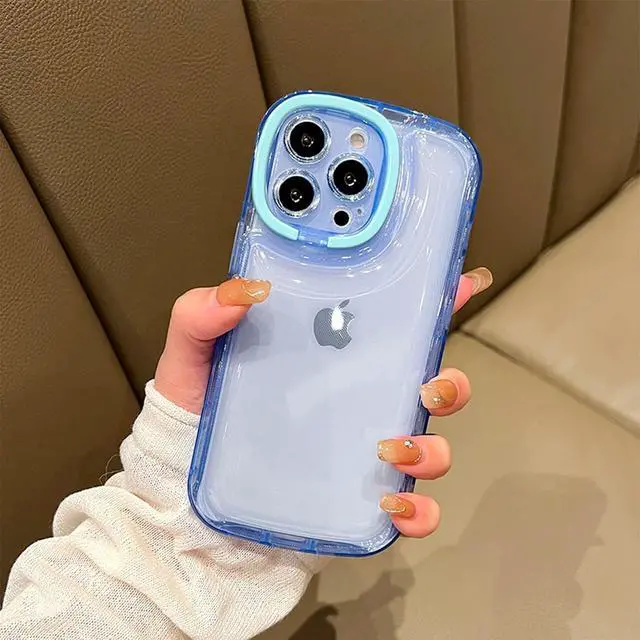 Alt view image 3 of 6 - Ownest Compatible with iPhone 15 Pro Max Case with Clear Kickstand Creative Protective Design Case with Camera Holder for TPU Slim Shockproof Cool Phone Case for iPhone 15 Pro Max-Blue