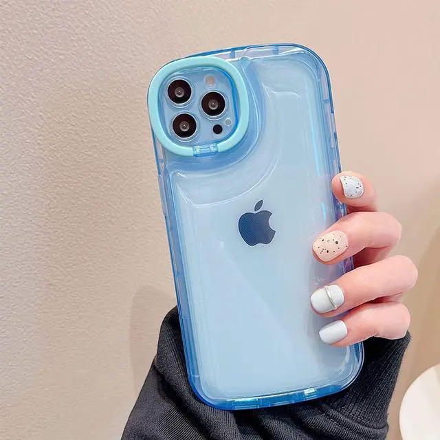 Alt view image 6 of 6 - Ownest Compatible with iPhone 15 Pro Max Case with Clear Kickstand Creative Protective Design Case with Camera Holder for TPU Slim Shockproof Cool Phone Case for iPhone 15 Pro Max-Blue