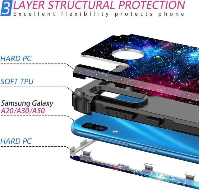 Alt view image 5 of 7 - Miqala for Galaxy A20/A30/A50 Case,Shiny in The Dark Three Layer Heavy Duty Shockproof Hard Plastic Bumper +Soft Silicone Rubber Protective Case for Samsung Galaxy A20/A30/A50,Blue Sky