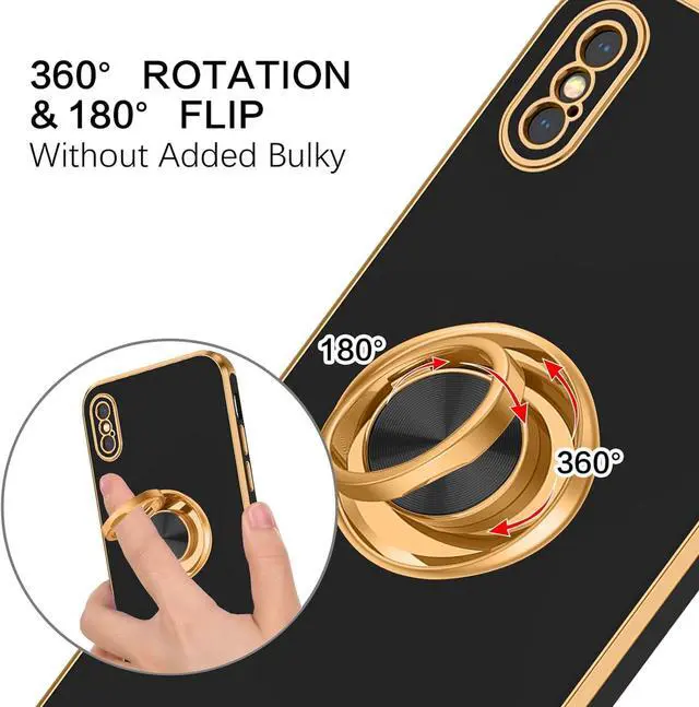 Alt view image 7 of 7 - BENTOBEN for iPhone Xs Case, Phone Case iPhone X, Slim Fit Kickstand Ring Holder Design Shockproof Protection Soft TPU Bumper Drop Protective Girls Women Boys iPhone Xs/X 5.8" Cover, Black/Golden