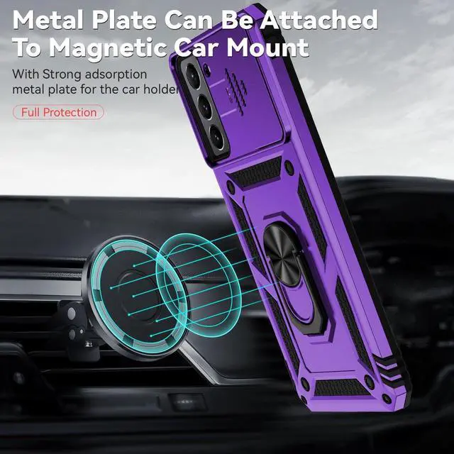 Alt view image 3 of 7 - for Samsung Galaxy S21 Plus Case with Camera Lens Cover HD Screen Protector, Military-Grade Drop Tested Magnetic Ring Holder Kickstand Protective Phone Case for Samsung Galaxy S21+ Plus 5G (Purple)
