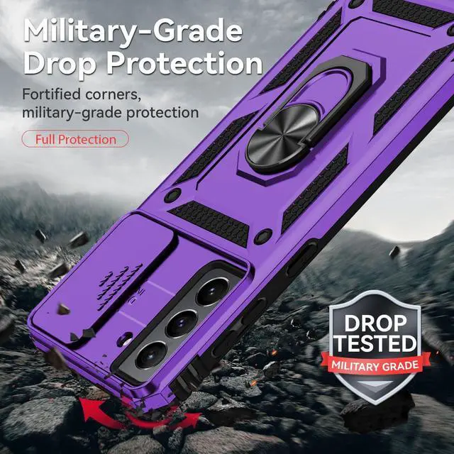 Alt view image 5 of 7 - for Samsung Galaxy S21 Plus Case with Camera Lens Cover HD Screen Protector, Military-Grade Drop Tested Magnetic Ring Holder Kickstand Protective Phone Case for Samsung Galaxy S21+ Plus 5G (Purple)