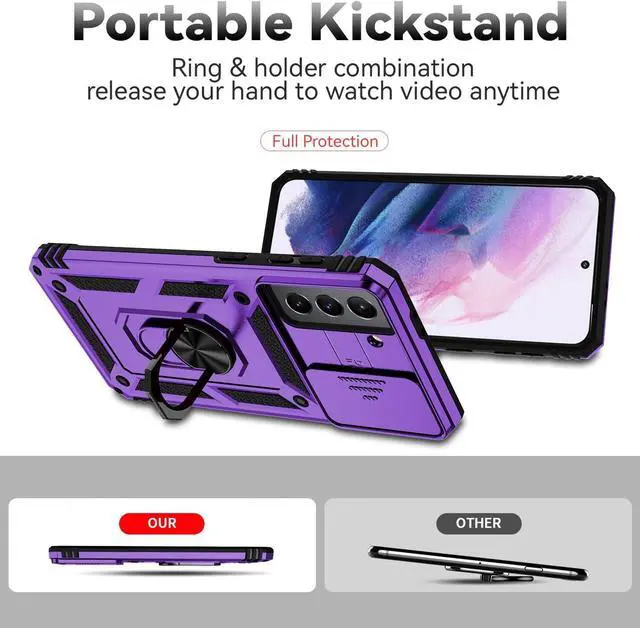 Alt view image 6 of 7 - for Samsung Galaxy S21 Plus Case with Camera Lens Cover HD Screen Protector, Military-Grade Drop Tested Magnetic Ring Holder Kickstand Protective Phone Case for Samsung Galaxy S21+ Plus 5G (Purple)
