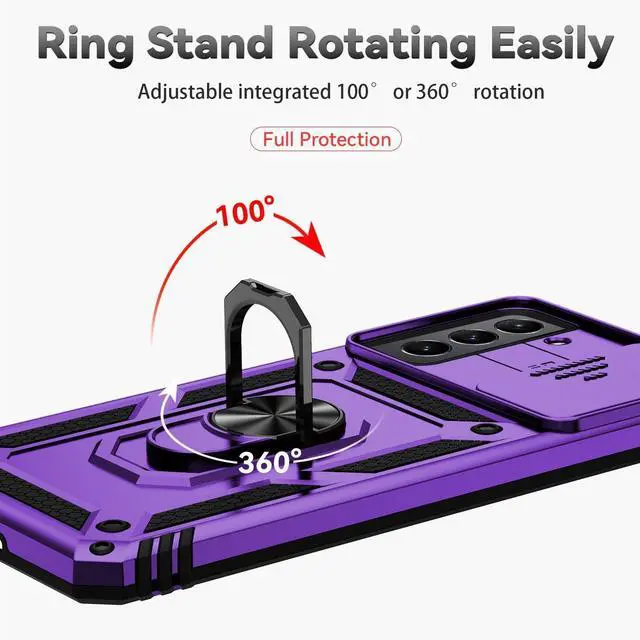 Alt view image 7 of 7 - for Samsung Galaxy S21 Plus Case with Camera Lens Cover HD Screen Protector, Military-Grade Drop Tested Magnetic Ring Holder Kickstand Protective Phone Case for Samsung Galaxy S21+ Plus 5G (Purple)
