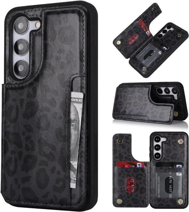 Main image of iCoverCase Compatible with Samsung Galaxy S23 Case with Card Holder, S23 Wallet Case for Women Men [RFID Blocking] PU Leather Protective Phone Case for S23 5G (Black Leopard)