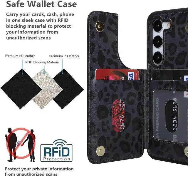 Alt view image 4 of 7 - iCoverCase Compatible with Samsung Galaxy S23 Case with Card Holder, S23 Wallet Case for Women Men [RFID Blocking] PU Leather Protective Phone Case for S23 5G (Black Leopard)