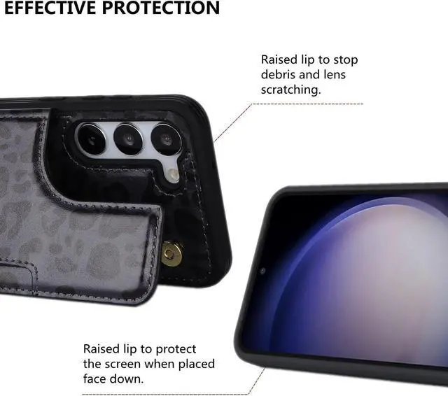Alt view image 5 of 7 - iCoverCase Compatible with Samsung Galaxy S23 Case with Card Holder, S23 Wallet Case for Women Men [RFID Blocking] PU Leather Protective Phone Case for S23 5G (Black Leopard)