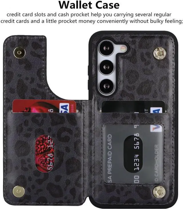 Alt view image 6 of 7 - iCoverCase Compatible with Samsung Galaxy S23 Case with Card Holder, S23 Wallet Case for Women Men [RFID Blocking] PU Leather Protective Phone Case for S23 5G (Black Leopard)