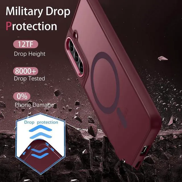Alt view image 6 of 7 - DUEDUE Design for Samsung Galaxy S21 FE Case Magnetic[Compatible with Magsafe], Translucent Matte Back Full Protective Shockproof Cover Anti-Scratch Phone Case for Galaxy S21 FE 5G, Plum