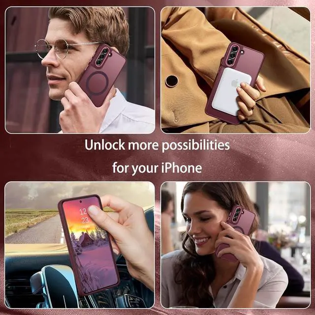 Alt view image 5 of 7 - DUEDUE Design for Samsung Galaxy S21 FE Case Magnetic[Compatible with Magsafe], Translucent Matte Back Full Protective Shockproof Cover Anti-Scratch Phone Case for Galaxy S21 FE 5G, Plum