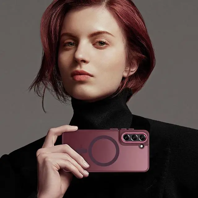 Alt view image 7 of 7 - DUEDUE Design for Samsung Galaxy S21 FE Case Magnetic[Compatible with Magsafe], Translucent Matte Back Full Protective Shockproof Cover Anti-Scratch Phone Case for Galaxy S21 FE 5G, Plum