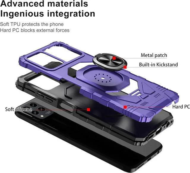 Alt view image 3 of 6 - Ailiber Case for Revvl 6X Pro, T Mobile Revvl 6 5G Phone Case with Screen Protector, Ring Kickstand for Magnetic Car Mount, Military Grade, Heavy Duty Shockproof Cover - Purple