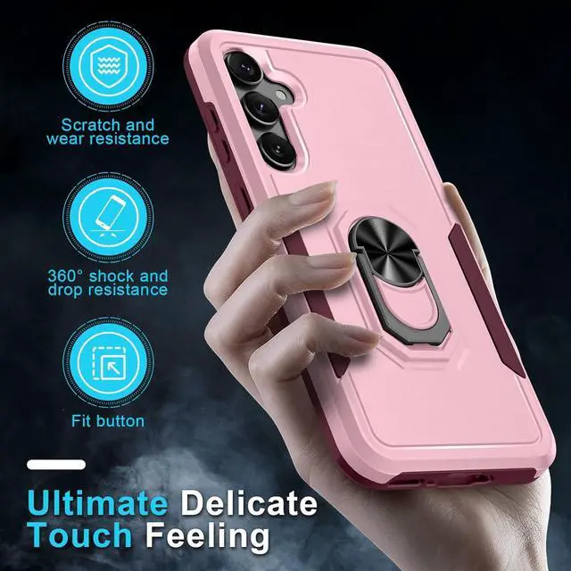 Alt view image 6 of 7 - Janmitta Compatible with Samsung Galaxy A35 5G Case with Screen Protector,Heavy Duty Shockproof Full Body Phone Cover Built in Metal Ring Holder Kickstand,2024 Cute Pink