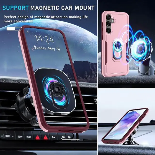 Alt view image 7 of 7 - Janmitta Compatible with Samsung Galaxy A35 5G Case with Screen Protector,Heavy Duty Shockproof Full Body Phone Cover Built in Metal Ring Holder Kickstand,2024 Cute Pink