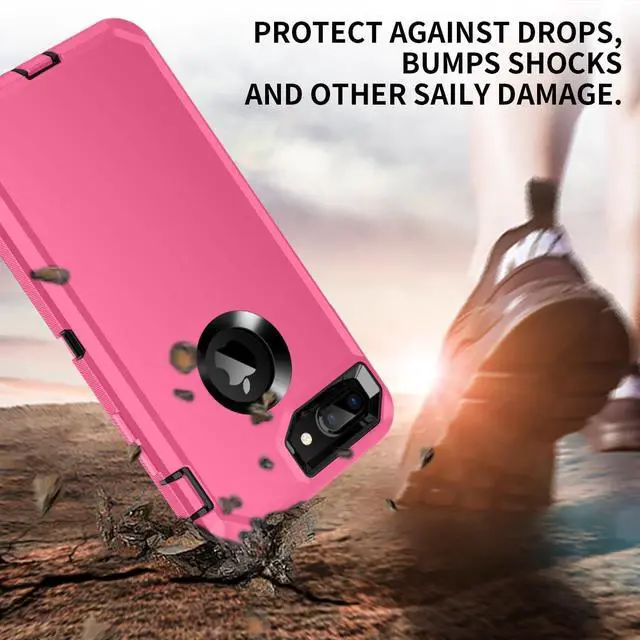 Alt view image 2 of 7 - for iPhone 8 Case,iPhone 7 Case,[Built in Screen Protector] Heavy Duty Shockproof Dust/Drop Proof [3 Layers] Full Body Protection Rugged Cover Case for iPhone 8/7,Pink/Black