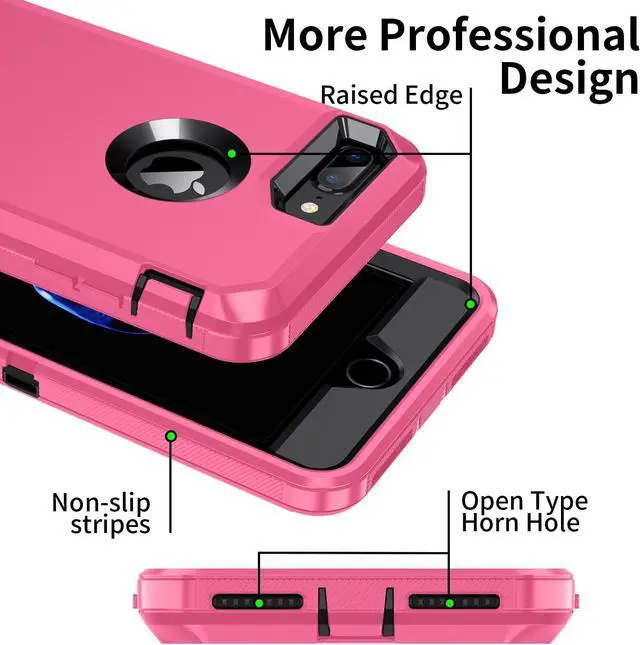 Alt view image 4 of 7 - for iPhone 8 Case,iPhone 7 Case,[Built in Screen Protector] Heavy Duty Shockproof Dust/Drop Proof [3 Layers] Full Body Protection Rugged Cover Case for iPhone 8/7,Pink/Black