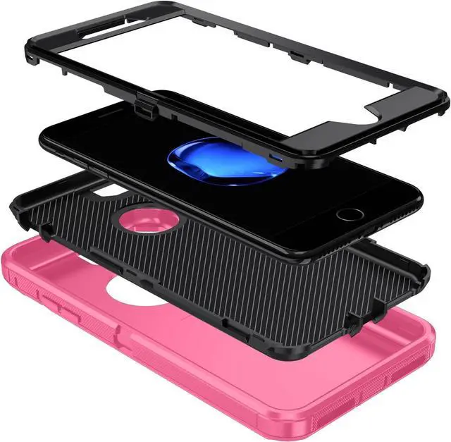 Alt view image 6 of 7 - for iPhone 8 Case,iPhone 7 Case,[Built in Screen Protector] Heavy Duty Shockproof Dust/Drop Proof [3 Layers] Full Body Protection Rugged Cover Case for iPhone 8/7,Pink/Black