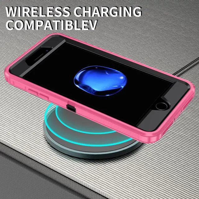 Alt view image 5 of 7 - for iPhone 8 Case,iPhone 7 Case,[Built in Screen Protector] Heavy Duty Shockproof Dust/Drop Proof [3 Layers] Full Body Protection Rugged Cover Case for iPhone 8/7,Pink/Black