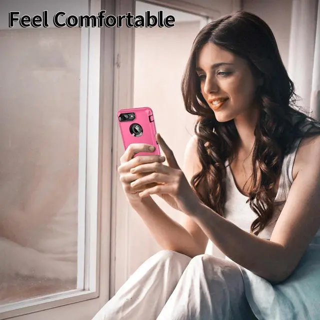 Alt view image 7 of 7 - for iPhone 8 Case,iPhone 7 Case,[Built in Screen Protector] Heavy Duty Shockproof Dust/Drop Proof [3 Layers] Full Body Protection Rugged Cover Case for iPhone 8/7,Pink/Black