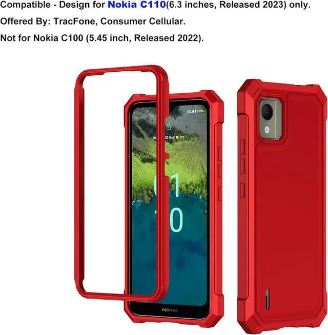 Alt view image 2 of 7 - Ailiber Case for Nokia C110 with Tempered Glass Screen Protector, 2 Layer Structure Protection, Shockproof Corners TPU Bumper, Military Grade Protective Cover - Red