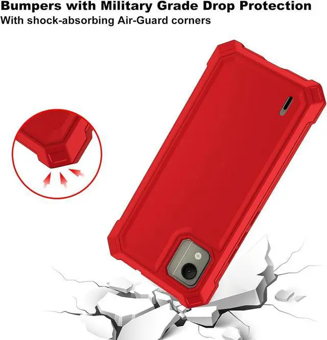 Alt view image 4 of 7 - Ailiber Case for Nokia C110 with Tempered Glass Screen Protector, 2 Layer Structure Protection, Shockproof Corners TPU Bumper, Military Grade Protective Cover - Red