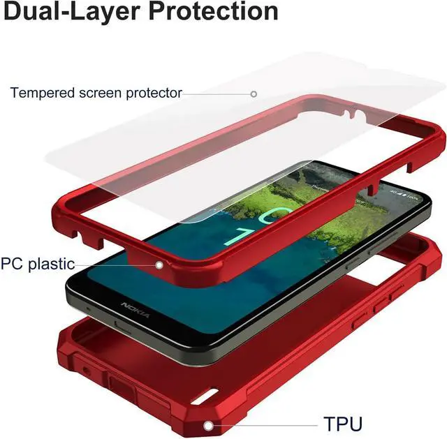 Alt view image 3 of 7 - Ailiber Case for Nokia C110 with Tempered Glass Screen Protector, 2 Layer Structure Protection, Shockproof Corners TPU Bumper, Military Grade Protective Cover - Red