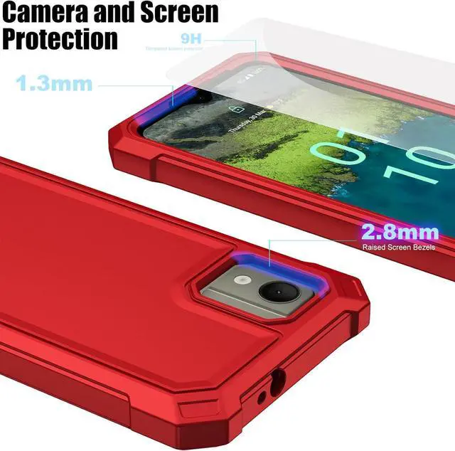 Alt view image 6 of 7 - Ailiber Case for Nokia C110 with Tempered Glass Screen Protector, 2 Layer Structure Protection, Shockproof Corners TPU Bumper, Military Grade Protective Cover - Red
