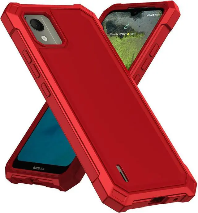 Alt view image 7 of 7 - Ailiber Case for Nokia C110 with Tempered Glass Screen Protector, 2 Layer Structure Protection, Shockproof Corners TPU Bumper, Military Grade Protective Cover - Red