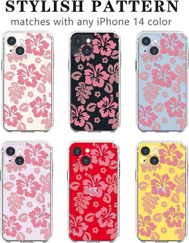 Alt view image 5 of 6 - Compatible for iPhone 14 Case Cute Clear Hibiscus Flower Floral Aesthetic Printed Design for Girls Women Soft TPU Shockproof Protective Girly for iPhone 14-Pink