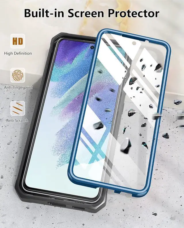 Alt view image 4 of 7 - for Samsung Galaxy S21-FE Phone Case: Dual-Layer Military Grade Drop Proof Full Protection Cover with Kickstand | Durable Rugged Shockproof TPU Matte Textured Tough Protective Bumper Shell (Blue)