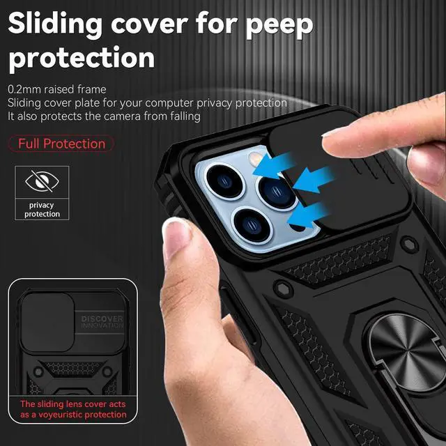 Alt view image 4 of 7 - for iPhone 13 Pro Max Case,with Camera Lens Cover HD Screen Protector,[Military Grade] Ring Car Mount Kickstand Hybrid Hard PC Soft TPU Shockproof Protective Case for iPhone 13 Pro Max, Black