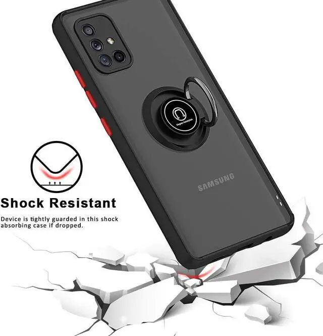 Alt view image 5 of 7 - TJS Compatible with Samsung Galaxy A71 5G Case, with Tempered Glass Screen Protector, Metal Ring Magnetic Support Kickstand Heavy Duty Drop Protector Phone Case (Black)