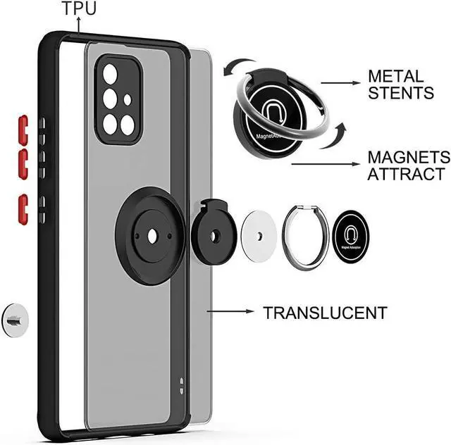 Alt view image 7 of 7 - TJS Compatible with Samsung Galaxy A71 5G Case, with Tempered Glass Screen Protector, Metal Ring Magnetic Support Kickstand Heavy Duty Drop Protector Phone Case (Black)