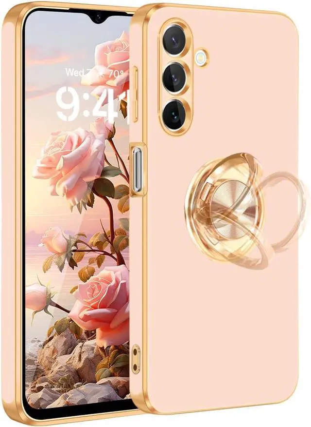 Main image of Fingic for Samsung Galaxy A15 5G Phone Case[with 360° Ring Holder][Support Magnetic Car Mount]Cute Kickstand Slim for Women Girls Nonslip Rugged Bumper Protective Case for Samsung Galaxy A15,Rose Gold