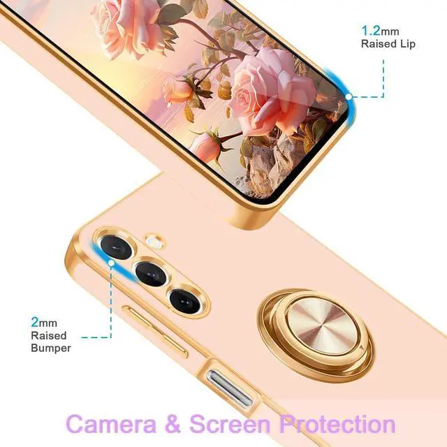 Alt view image 2 of 7 - Fingic for Samsung Galaxy A15 5G Phone Case[with 360° Ring Holder][Support Magnetic Car Mount]Cute Kickstand Slim for Women Girls Nonslip Rugged Bumper Protective Case for Samsung Galaxy A15,Rose Gold