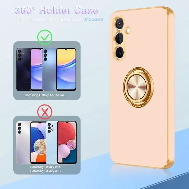 Alt view image 7 of 7 - Fingic for Samsung Galaxy A15 5G Phone Case[with 360° Ring Holder][Support Magnetic Car Mount]Cute Kickstand Slim for Women Girls Nonslip Rugged Bumper Protective Case for Samsung Galaxy A15,Rose Gold