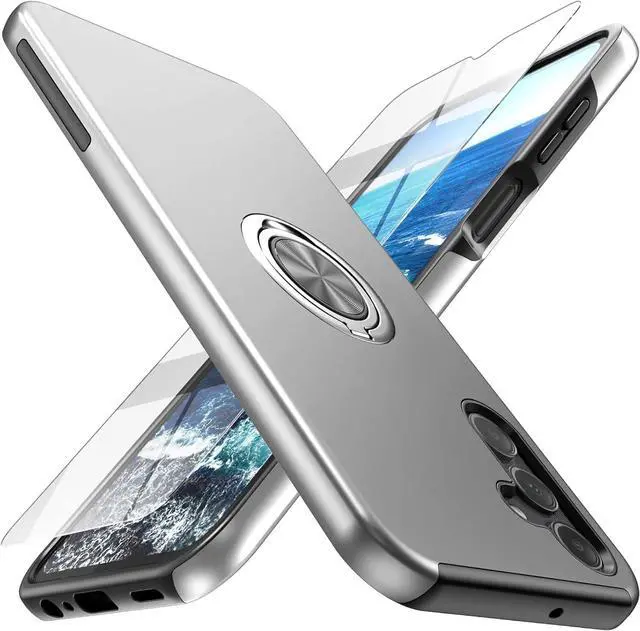 Main image of Case for Samsung for Galaxy A15 5G with Tempered Glass Screen Protector,Hybrid 2 in 1 Protective Slim Fit Sturdy Phone Case with Invisible Magnetic Ring Kickstand for Galaxy A15 6.5 Inch,Silver