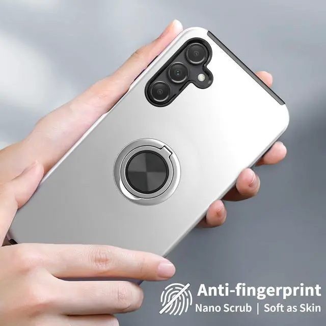 Alt view image 2 of 7 - Case for Samsung for Galaxy A15 5G with Tempered Glass Screen Protector,Hybrid 2 in 1 Protective Slim Fit Sturdy Phone Case with Invisible Magnetic Ring Kickstand for Galaxy A15 6.5 Inch,Silver