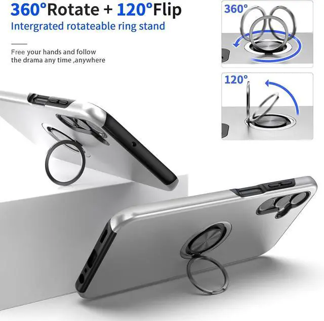 Alt view image 3 of 7 - Case for Samsung for Galaxy A15 5G with Tempered Glass Screen Protector,Hybrid 2 in 1 Protective Slim Fit Sturdy Phone Case with Invisible Magnetic Ring Kickstand for Galaxy A15 6.5 Inch,Silver