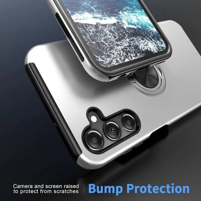 Alt view image 5 of 7 - Case for Samsung for Galaxy A15 5G with Tempered Glass Screen Protector,Hybrid 2 in 1 Protective Slim Fit Sturdy Phone Case with Invisible Magnetic Ring Kickstand for Galaxy A15 6.5 Inch,Silver