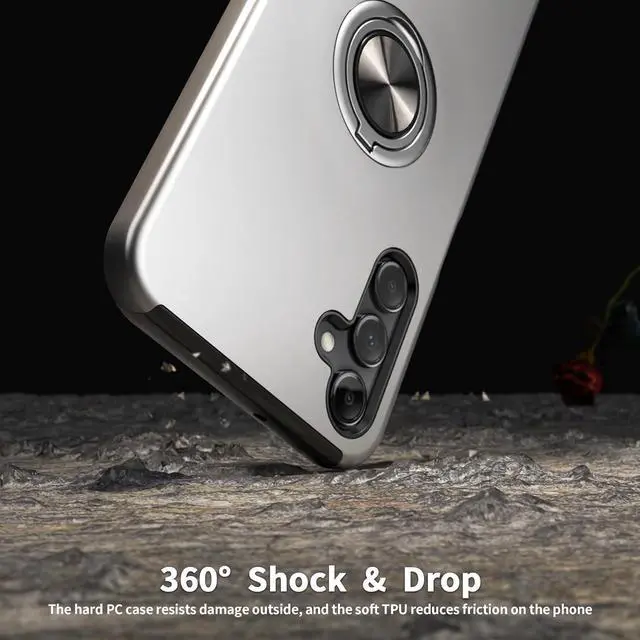 Alt view image 6 of 7 - Case for Samsung for Galaxy A15 5G with Tempered Glass Screen Protector,Hybrid 2 in 1 Protective Slim Fit Sturdy Phone Case with Invisible Magnetic Ring Kickstand for Galaxy A15 6.5 Inch,Silver