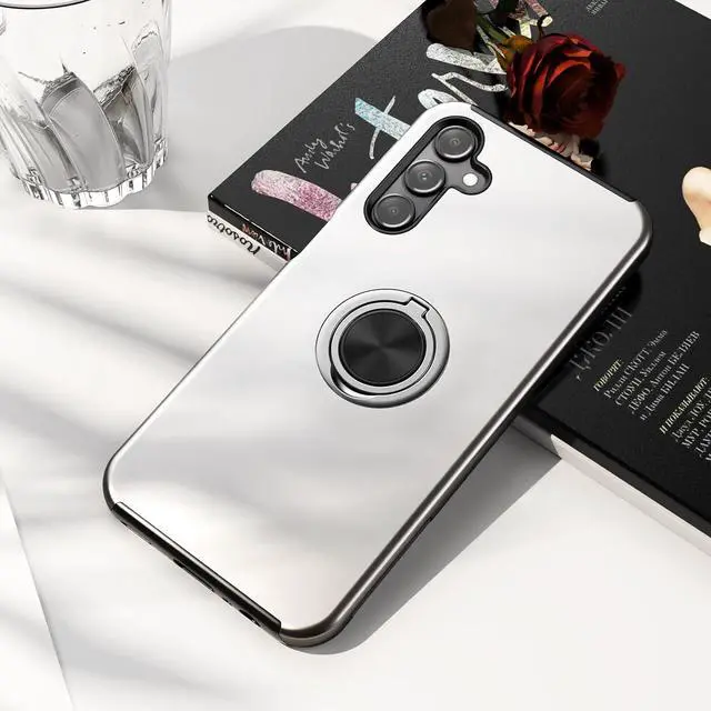 Alt view image 7 of 7 - Case for Samsung for Galaxy A15 5G with Tempered Glass Screen Protector,Hybrid 2 in 1 Protective Slim Fit Sturdy Phone Case with Invisible Magnetic Ring Kickstand for Galaxy A15 6.5 Inch,Silver