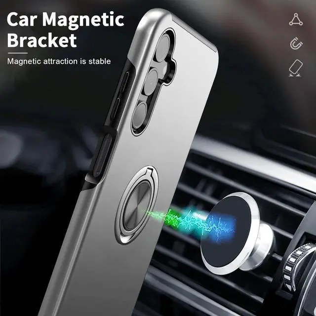 Alt view image 4 of 7 - Case for Samsung for Galaxy A15 5G with Tempered Glass Screen Protector,Hybrid 2 in 1 Protective Slim Fit Sturdy Phone Case with Invisible Magnetic Ring Kickstand for Galaxy A15 6.5 Inch,Silver