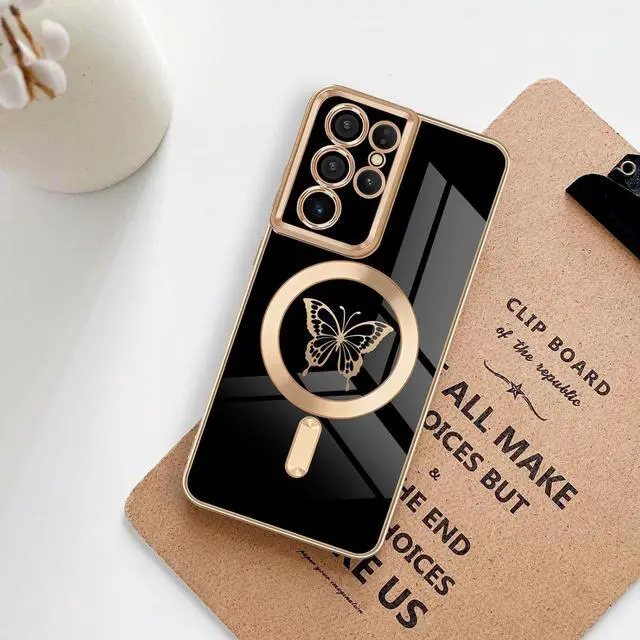 Alt view image 7 of 7 - for Samsung Galaxy S21 Ultra 5G Magnetic Case, Cute Butterfly Plating Edge Case with MagSafe for Women Girls Men Soft TPU Bumper Shockproof Protective Cover for Samsung Galaxy S21 Ultra-Black