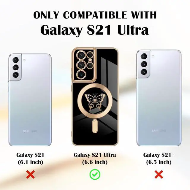 Alt view image 5 of 7 - for Samsung Galaxy S21 Ultra 5G Magnetic Case, Cute Butterfly Plating Edge Case with MagSafe for Women Girls Men Soft TPU Bumper Shockproof Protective Cover for Samsung Galaxy S21 Ultra-Black