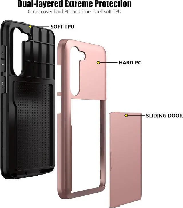 Alt view image 3 of 7 - Nvollnoe for Samsung S23 Plus Case with Card Holder 5G 6.6 inch Slim Dual Layer Heavy Duty Protective Hidden Card Slot Wallet Cover for Samsung S23 Plus(Rose Gold)