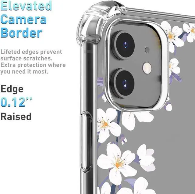 Alt view image 5 of 7 - Clear Flower Designed for iPhone 11 Case with Screen Protector, Soft Shockproof Protective Transparent Bumper Cover for Women Girls Floral Pattern Phone Case 6.1 Inch (Windflower/White)