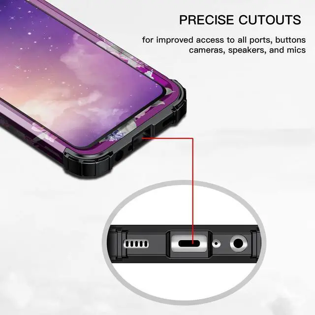 Alt view image 5 of 7 - LONTECT for Galaxy A03S Case Floral Shockproof Rugged Heavy Duty 3 in 1 Hybrid Sturdy High Impact Protective Cover Case for Samsung Galaxy A03S 6.5 inch,Purple Flower/Black