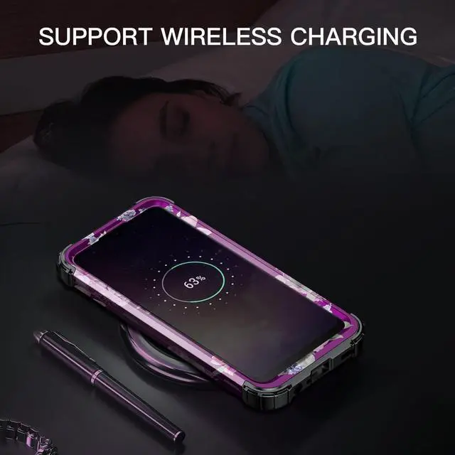 Alt view image 7 of 7 - LONTECT for Galaxy A03S Case Floral Shockproof Rugged Heavy Duty 3 in 1 Hybrid Sturdy High Impact Protective Cover Case for Samsung Galaxy A03S 6.5 inch,Purple Flower/Black