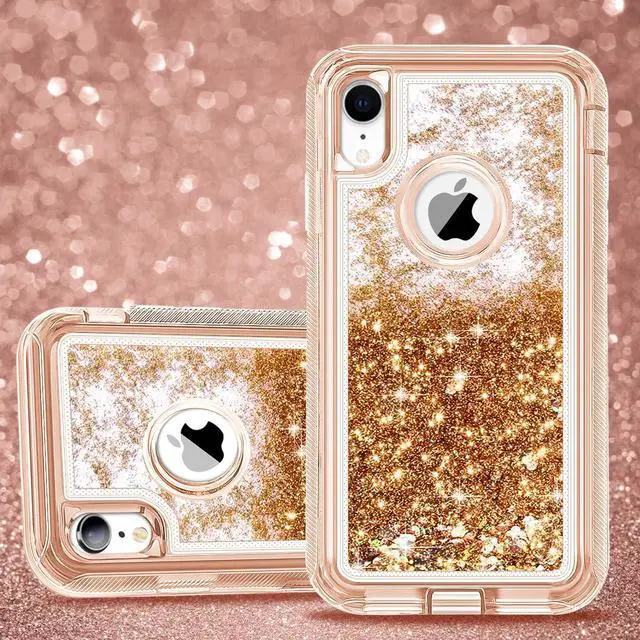 Alt view image 2 of 7 - JAKPAK Case for iPhone XR Case Glitter Bling Sparkle for Girls Woman for iPhone XR Case Heavy Duty Shockproof Full Body Protective Shell Hard PC Bumper and TPU Back Cover for iPhone XR 10R Rose Gold
